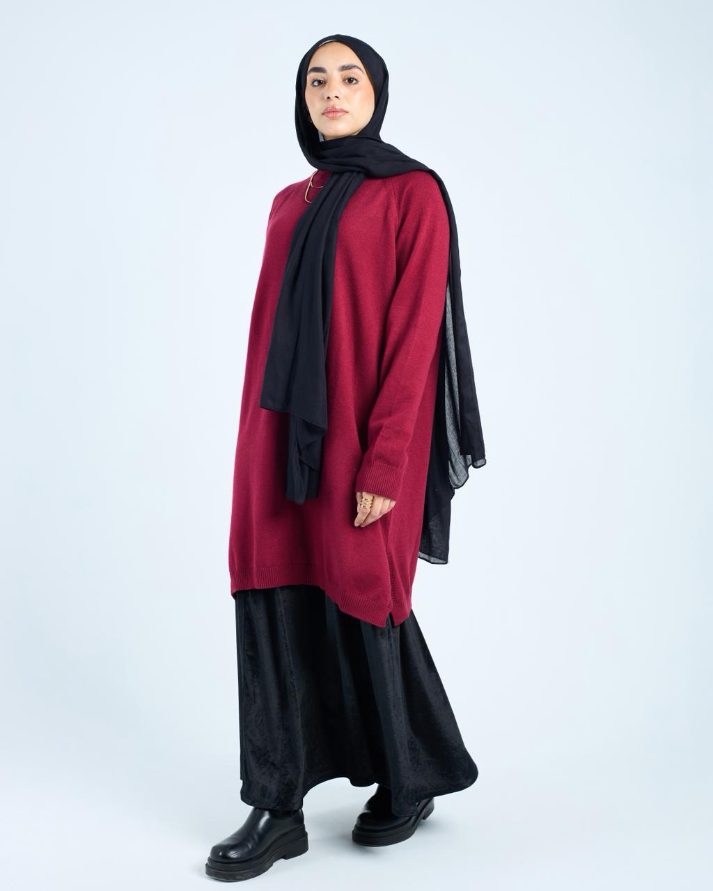 Long Basic Pullover- Maroon