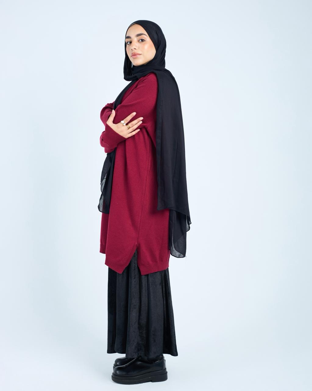 Long Basic Pullover- Maroon