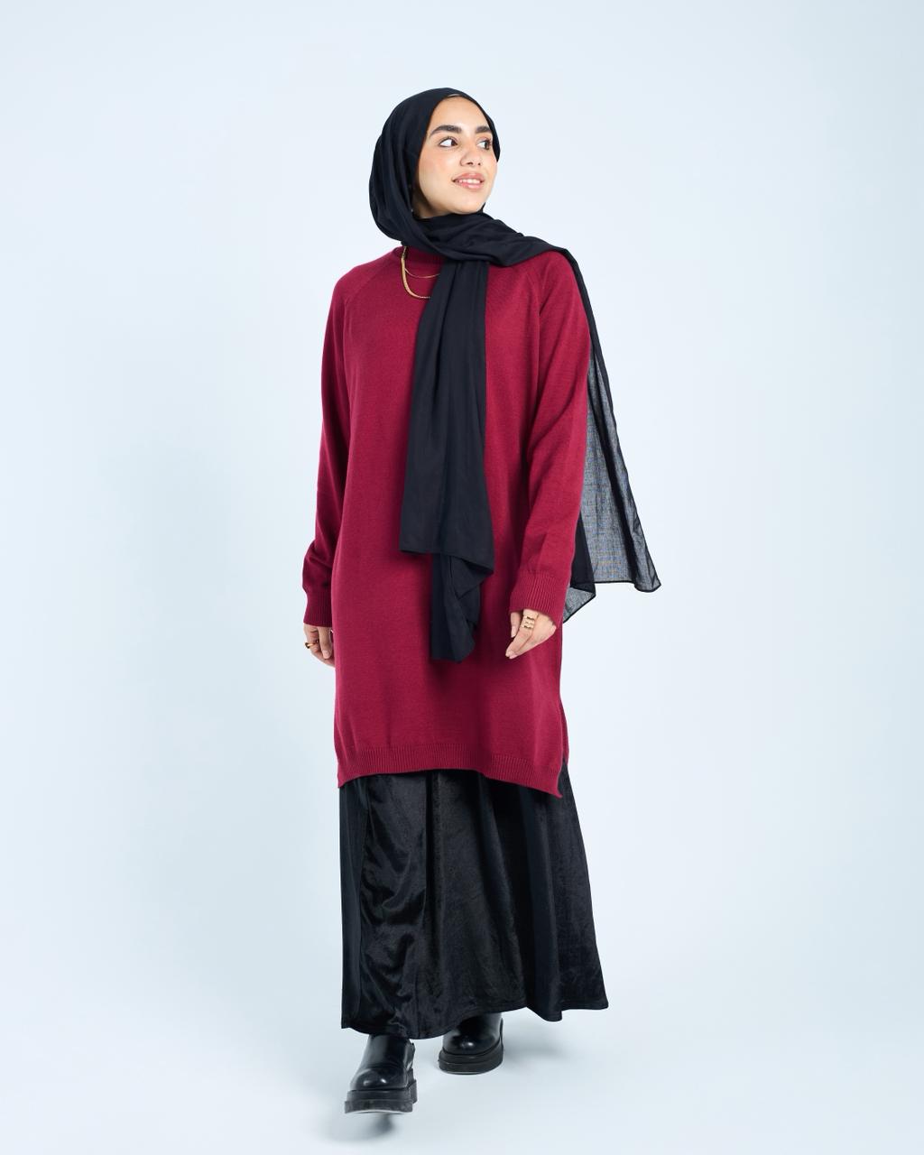 Long Basic Pullover- Maroon