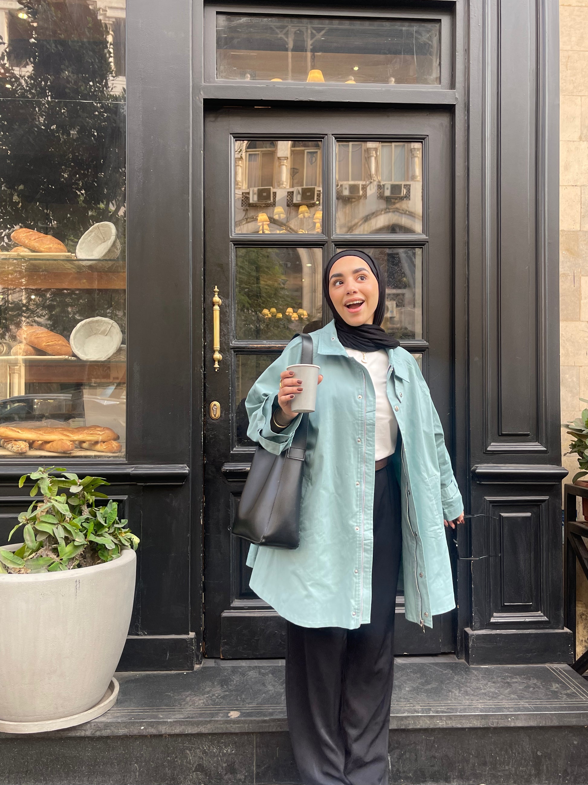 Oversized Gabardine Jacket- BabyBlue