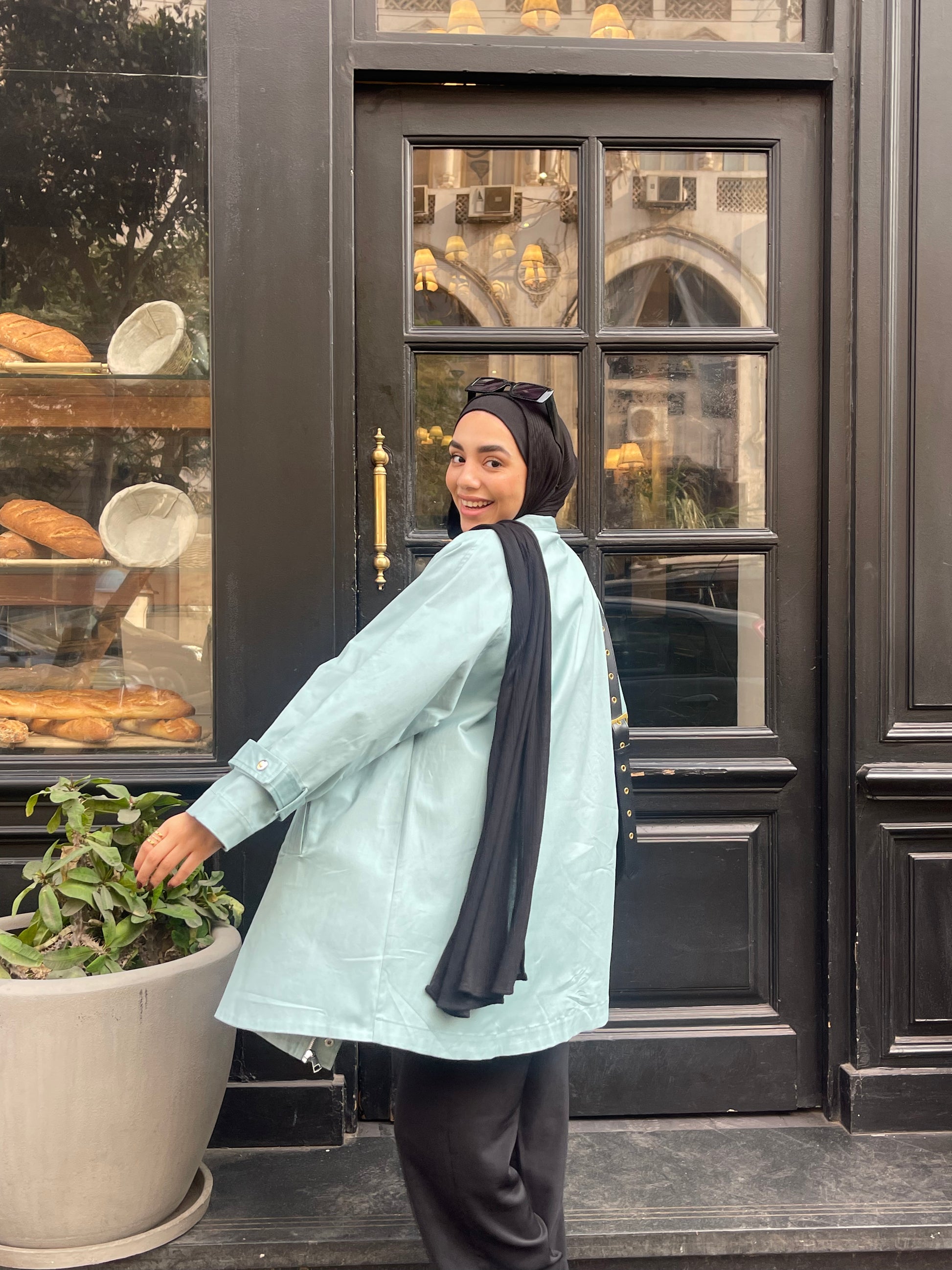 Oversized Gabardine Jacket- BabyBlue