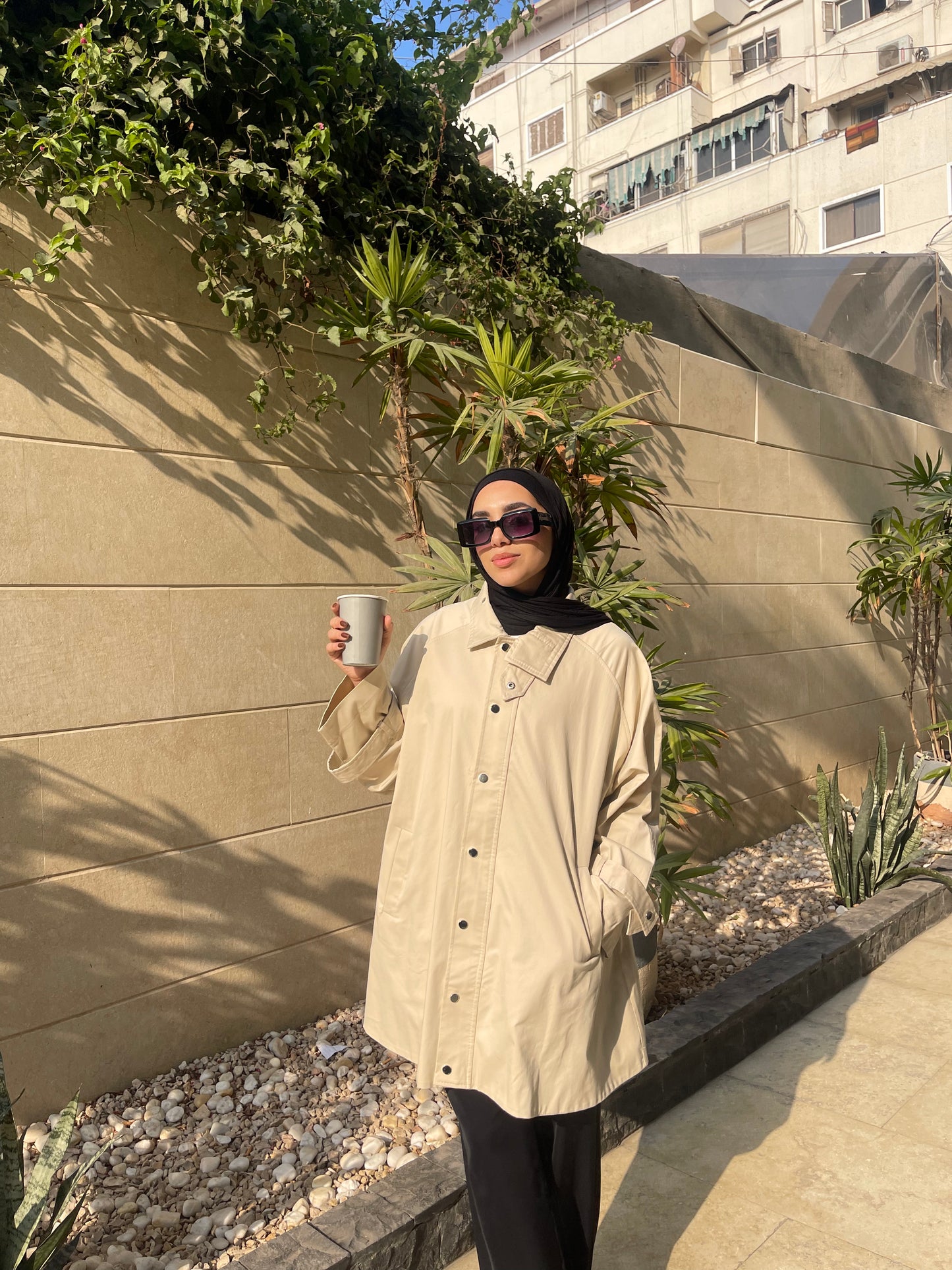 Oversized Gabardine Jacket- Beige