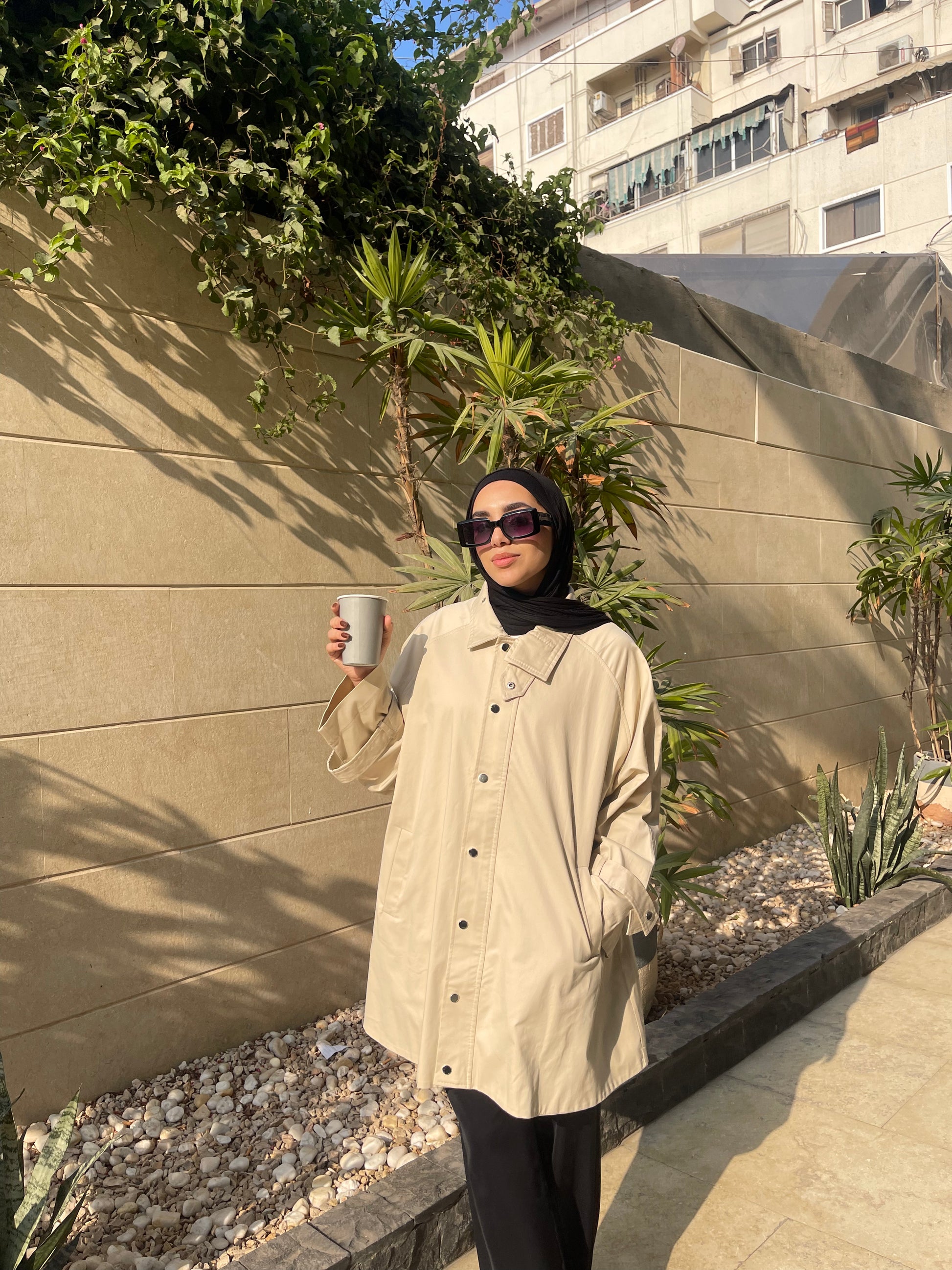 Oversized Gabardine Jacket- Beige