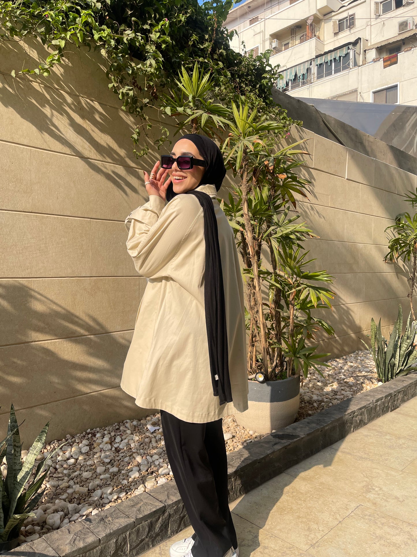 Oversized Gabardine Jacket- Beige