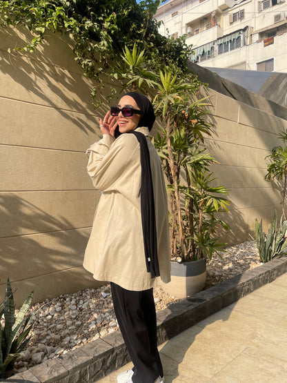 Oversized Gabardine Jacket- Beige