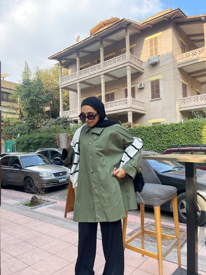 Oversized Gabardine Jacket- Olive