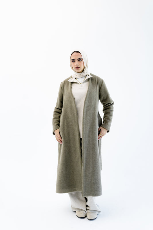 Straight-Cut Long Coat -Olive