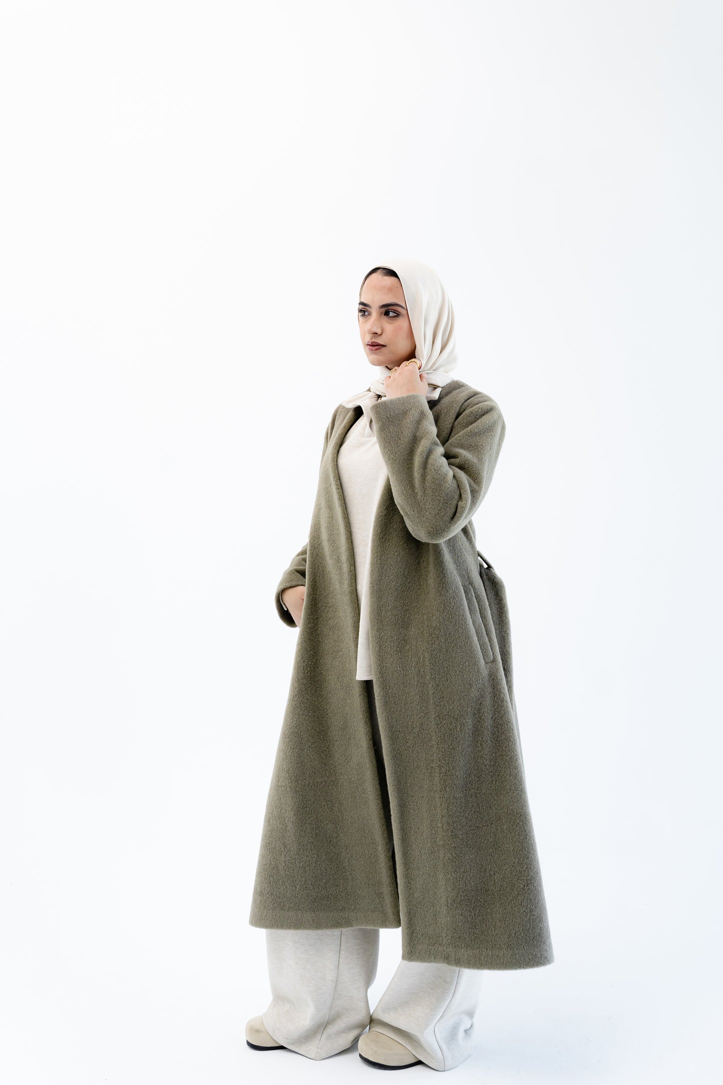 Straight-Cut Long Coat -Olive