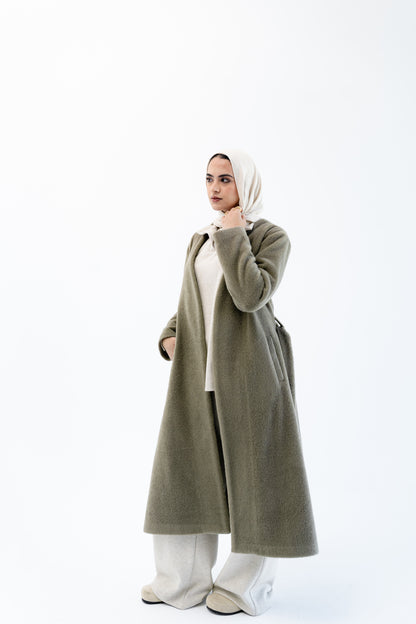 Straight-Cut Long Coat -Olive