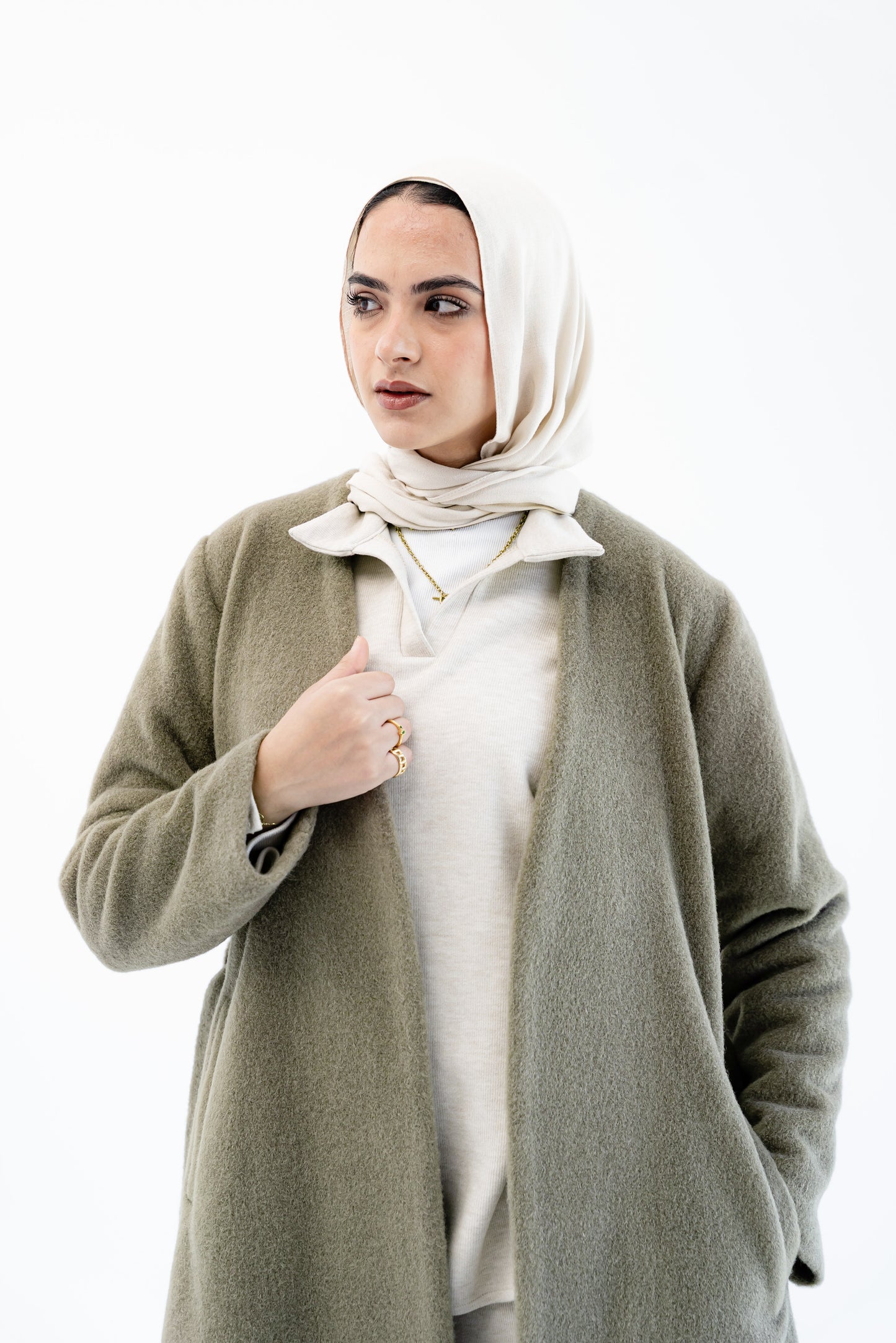 Straight-Cut Long Coat -Olive