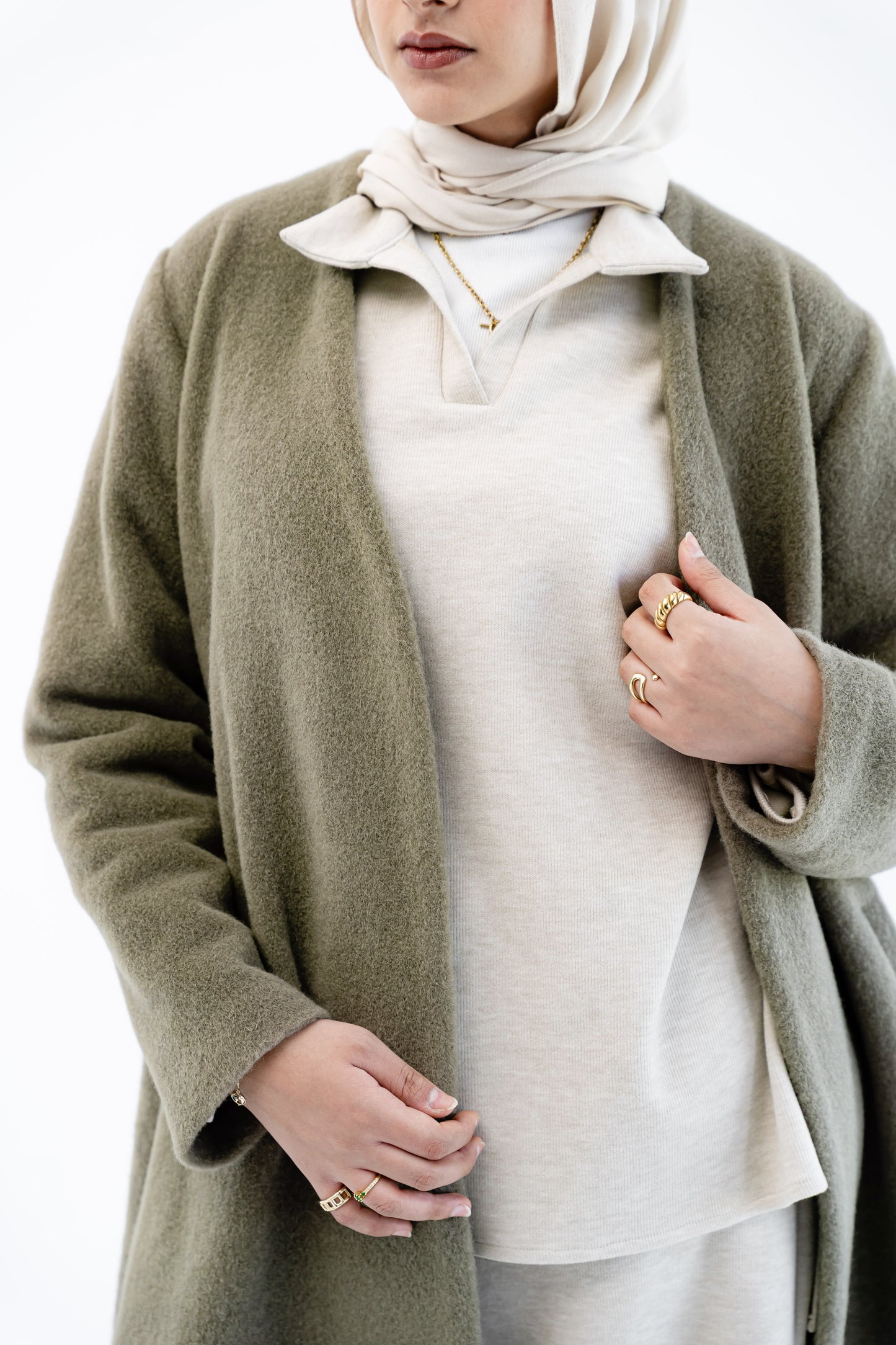 Straight-Cut Long Coat -Olive