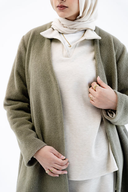 Straight-Cut Long Coat -Olive