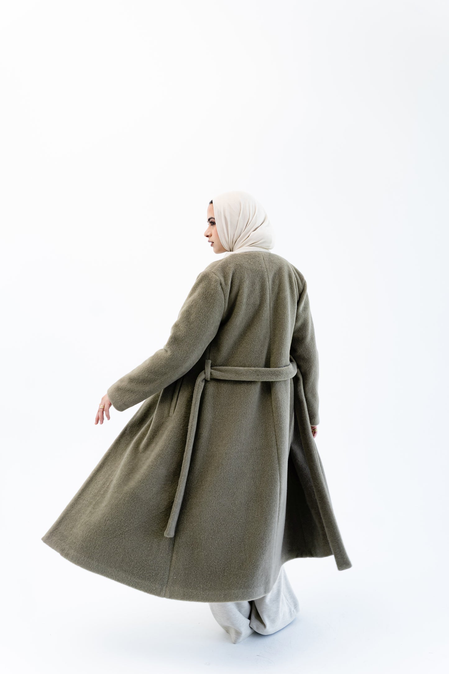 Straight-Cut Long Coat -Olive