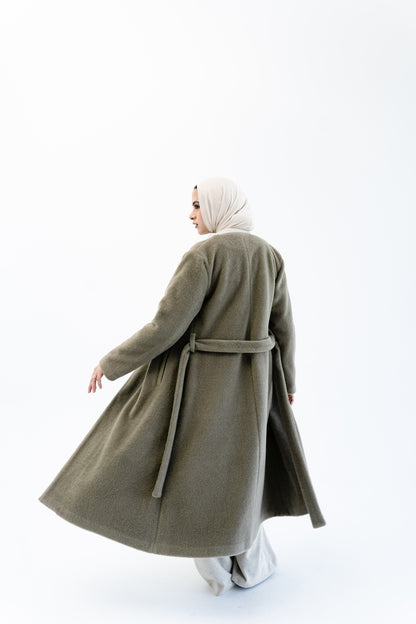 Straight-Cut Long Coat -Olive