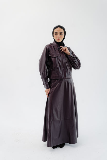 طقم جلدي - عنابي