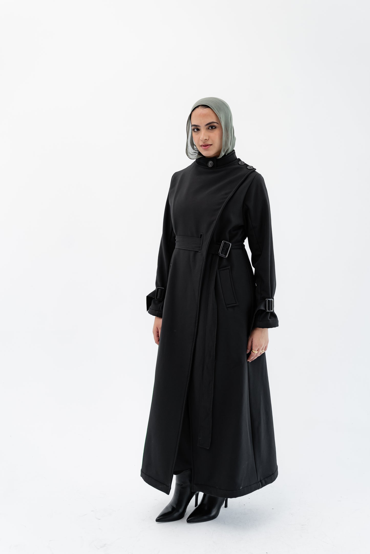 Elegant Wrap Belted Coat -Black