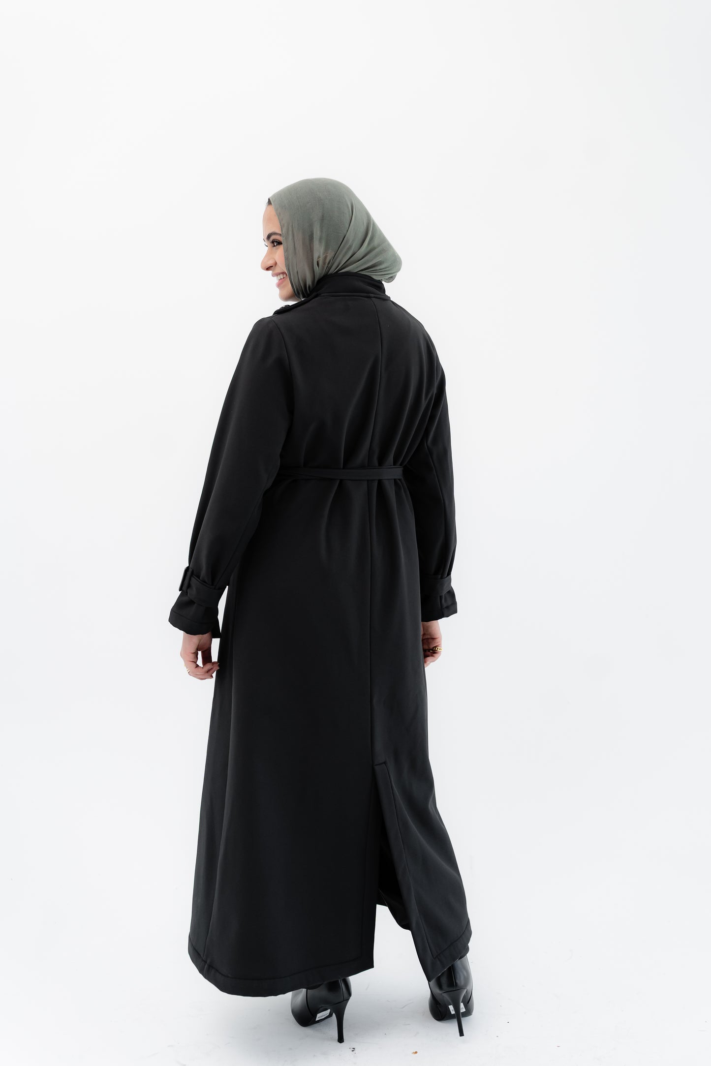Elegant Wrap Belted Coat -Black