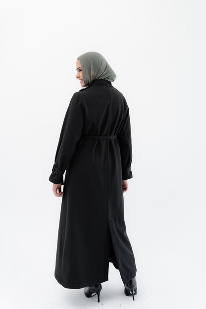 Elegant Wrap Belted Coat -Black
