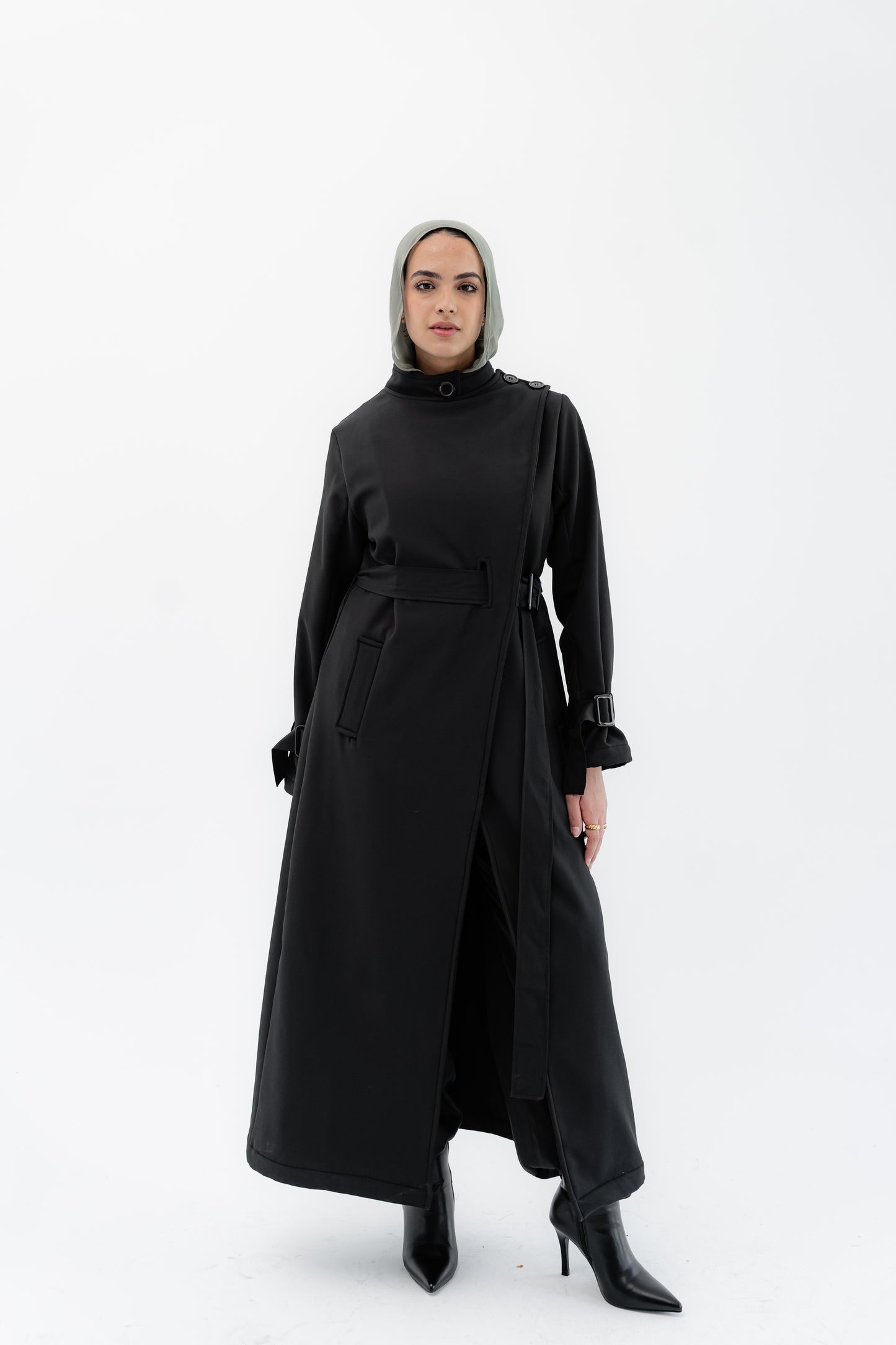 Elegant Wrap Belted Coat -Black