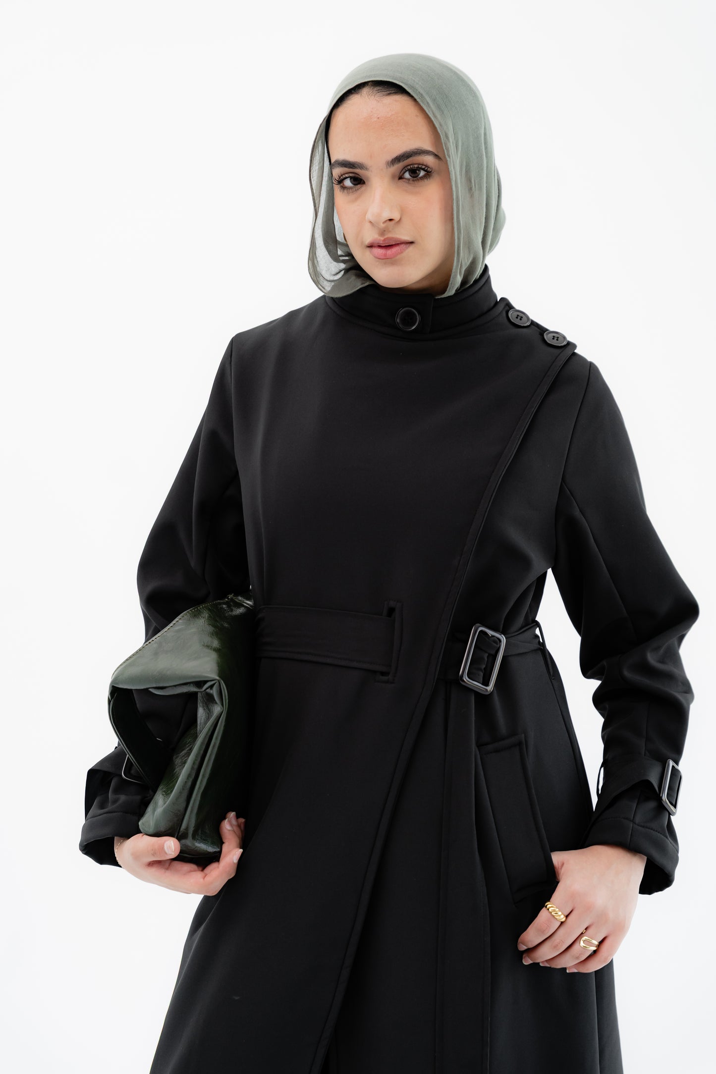 Elegant Wrap Belted Coat -Black