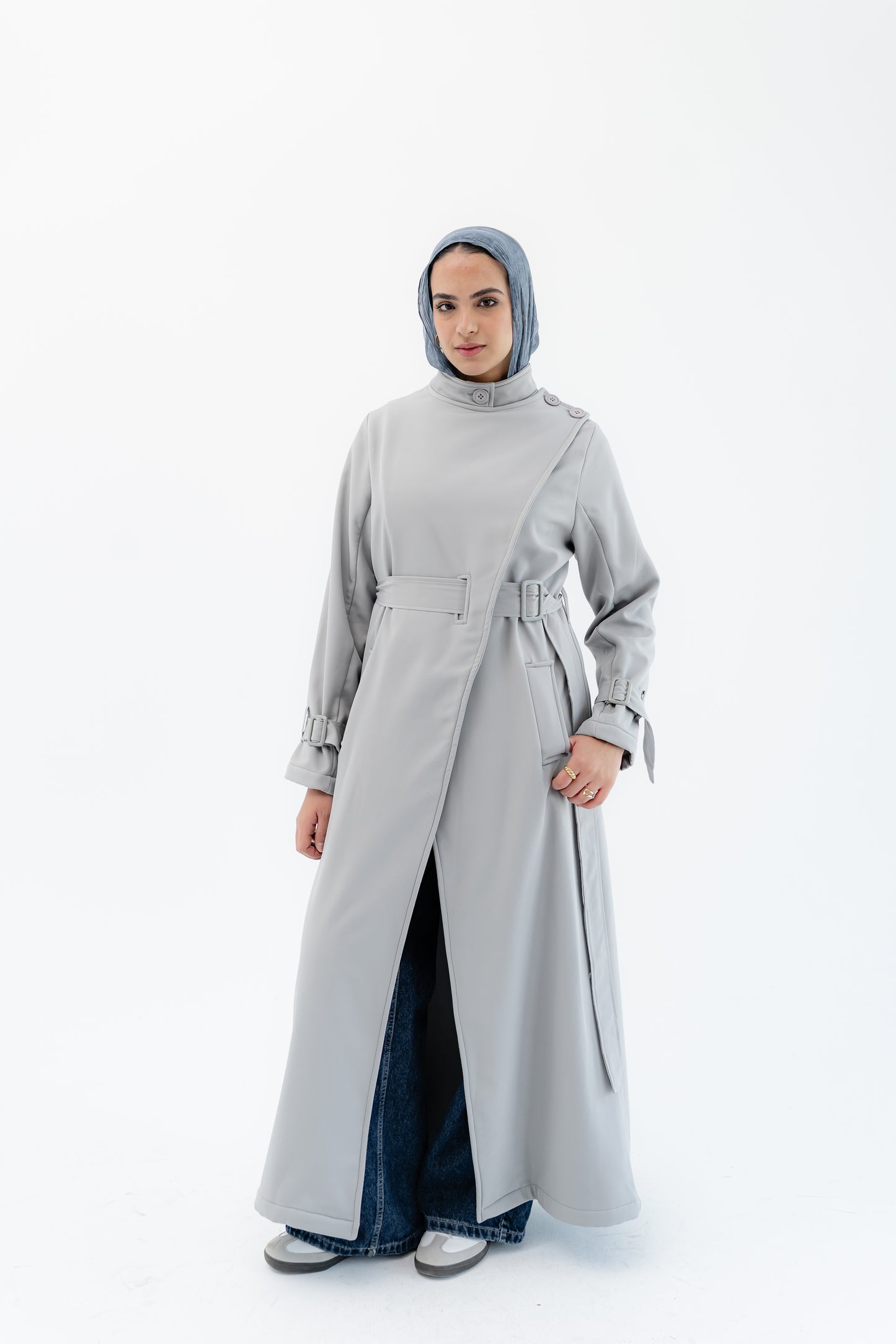 Elegant Wrap Belted Coat -Gray