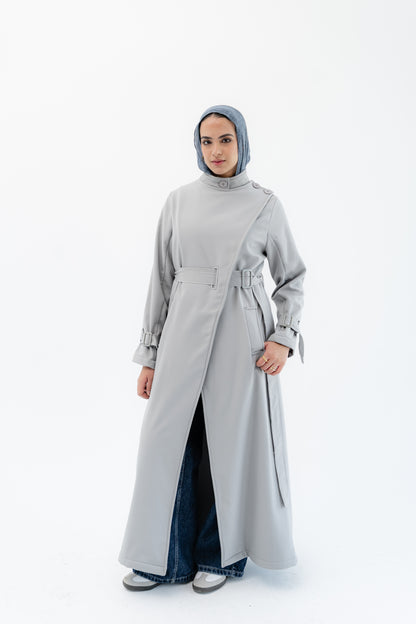 Elegant Wrap Belted Coat -Gray