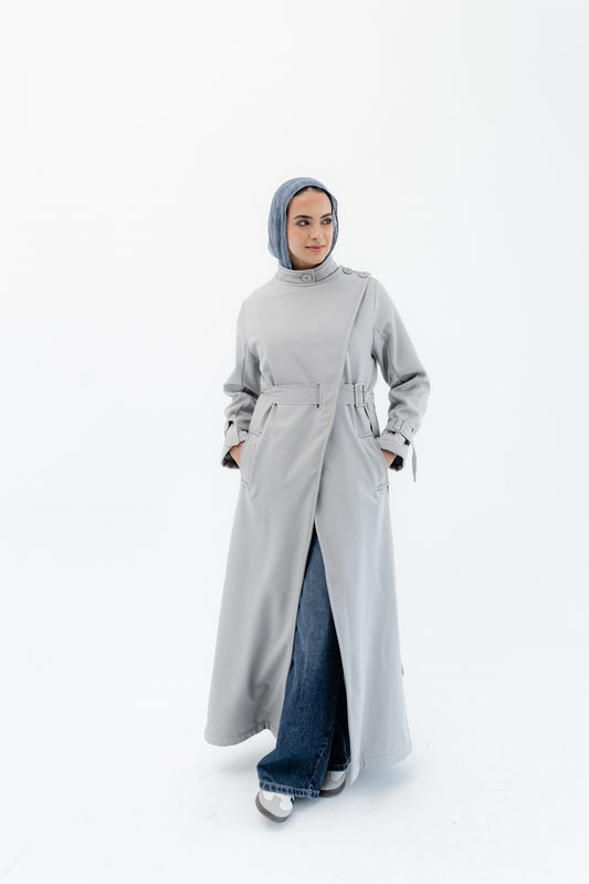 Elegant Wrap Belted Coat -Gray