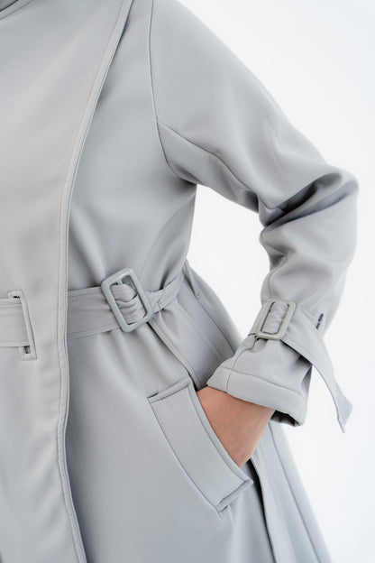 Elegant Wrap Belted Coat -Gray