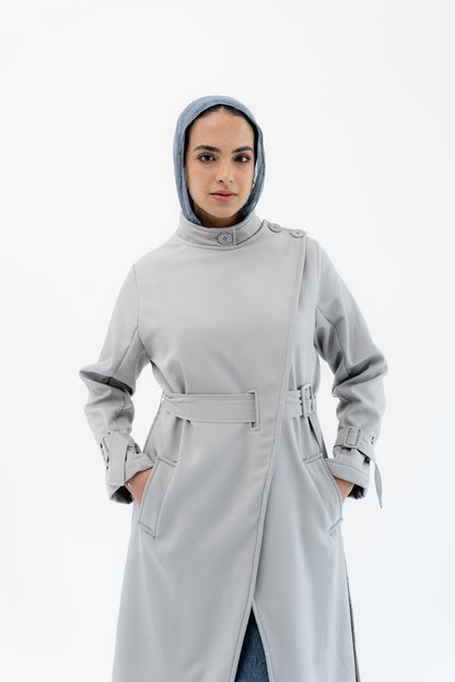Elegant Wrap Belted Coat -Gray