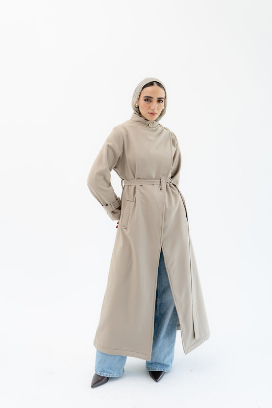 Elegant Wrap Belted Coat -Olive