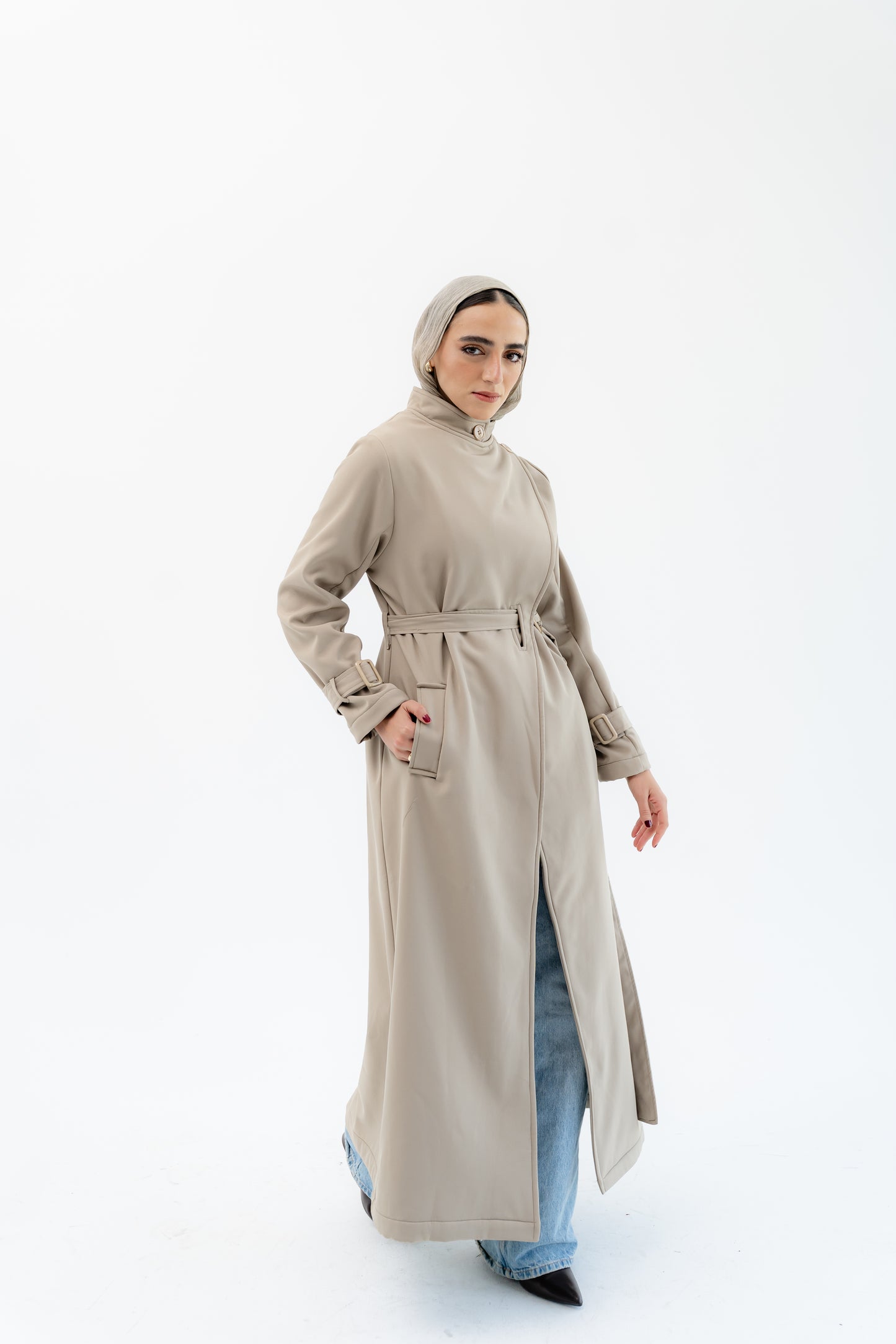 Elegant Wrap Belted Coat -Olive