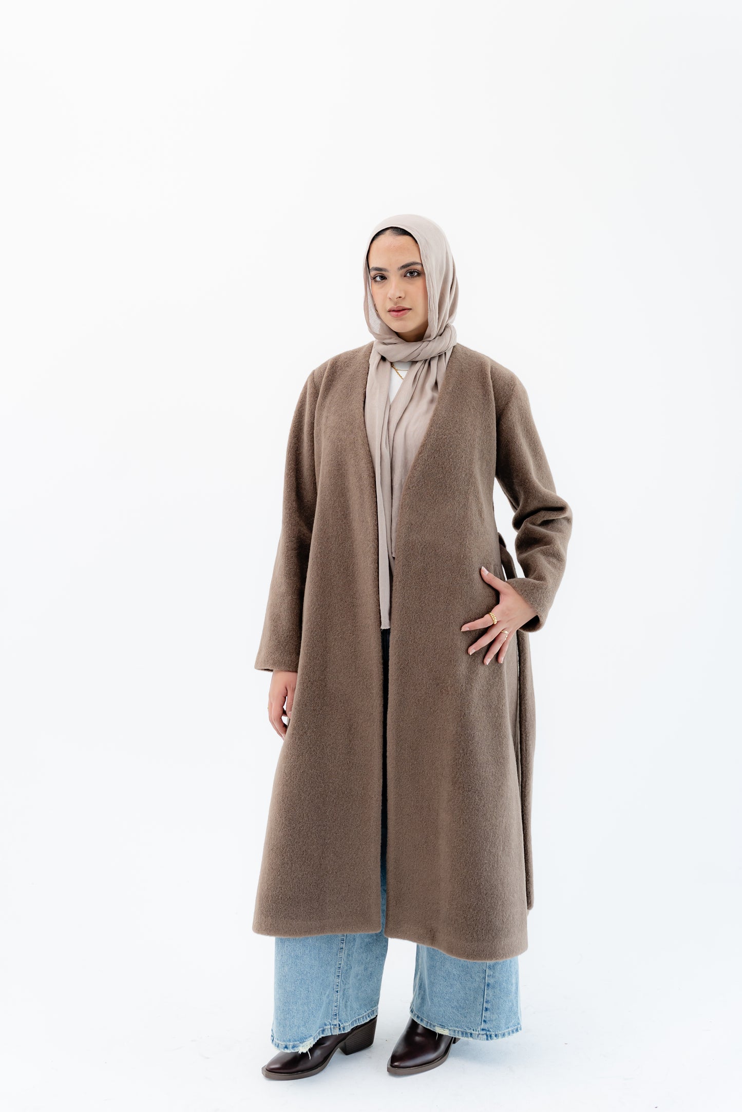 Straight-Cut Long Coat -Coffe