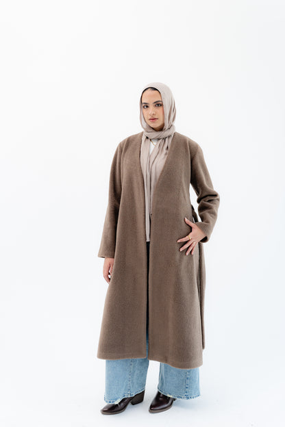 Straight-Cut Long Coat -Coffe