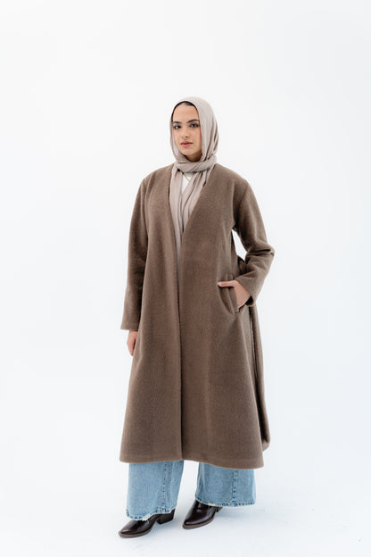Straight-Cut Long Coat -Coffe