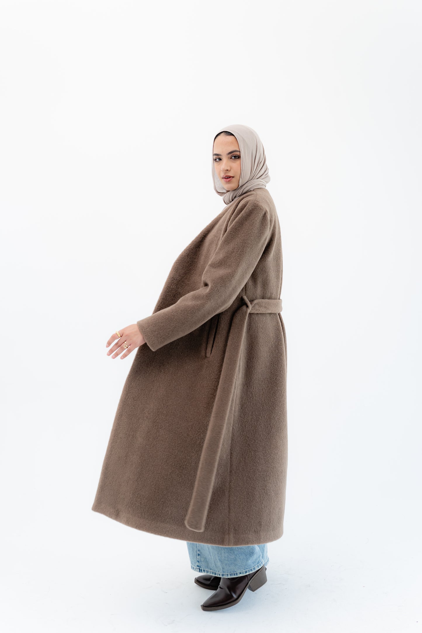 Straight-Cut Long Coat -Coffe