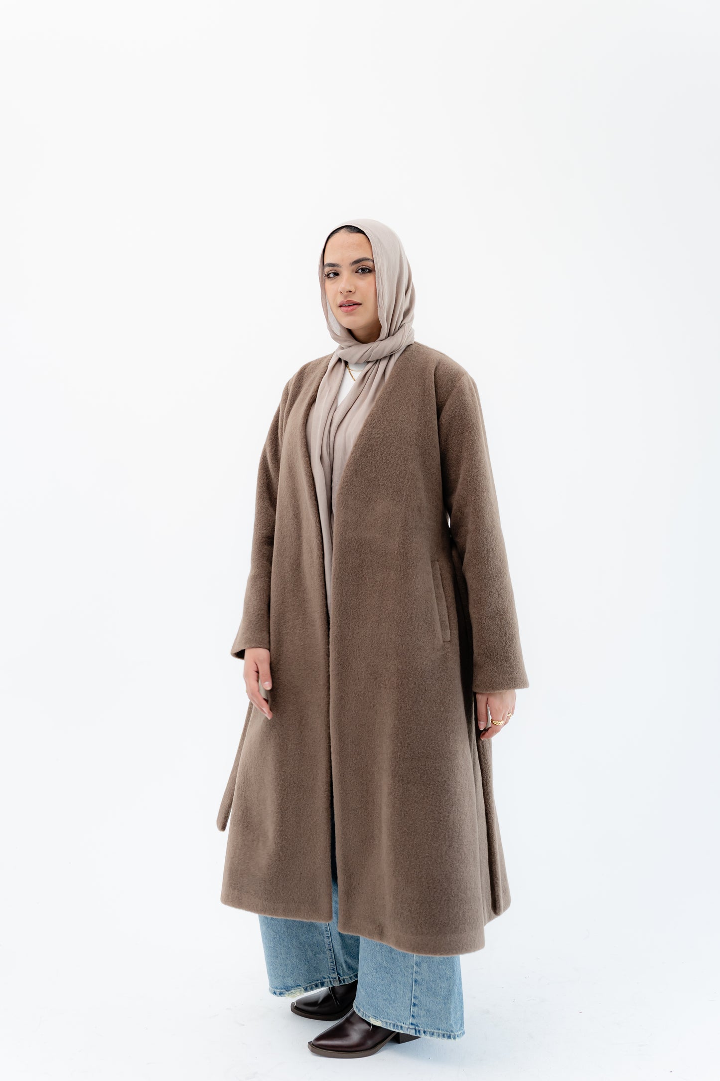 Straight-Cut Long Coat -Coffe