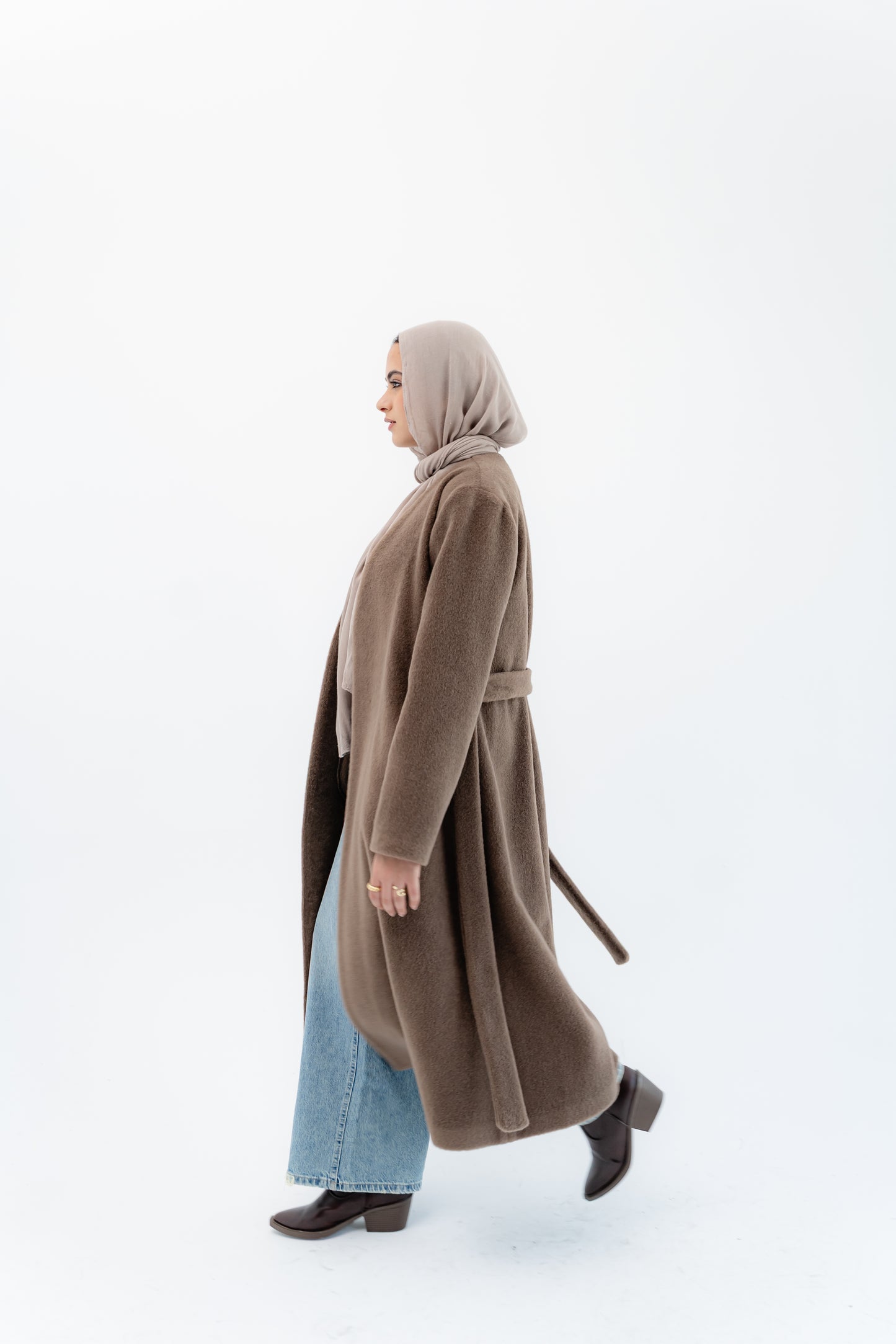 Straight-Cut Long Coat -Coffe