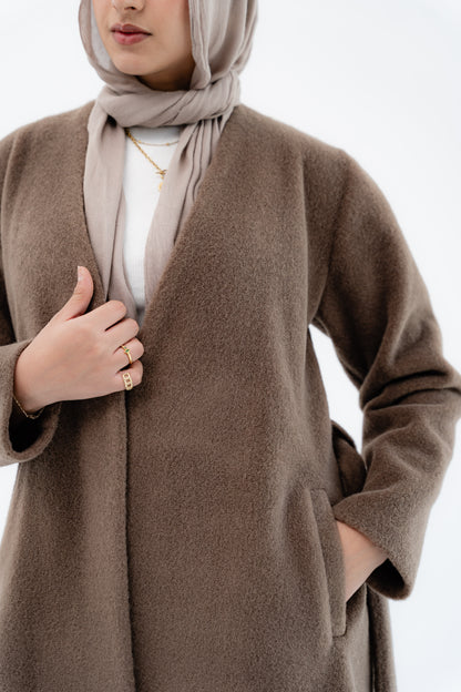 Straight-Cut Long Coat -Coffe