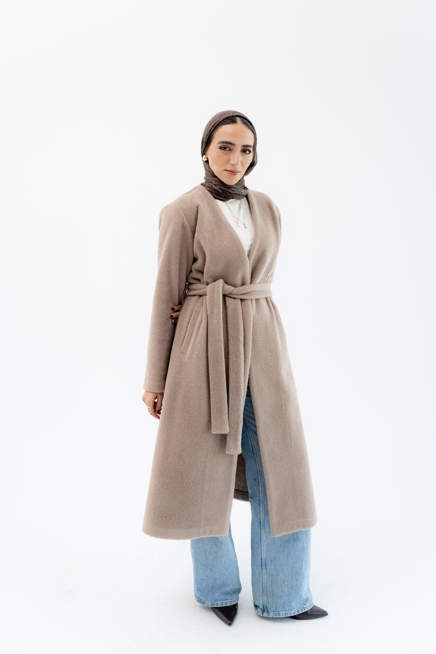 Straight-Cut Long Coat -Beige