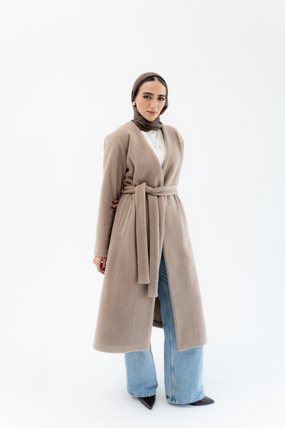 Straight-Cut Long Coat -Beige