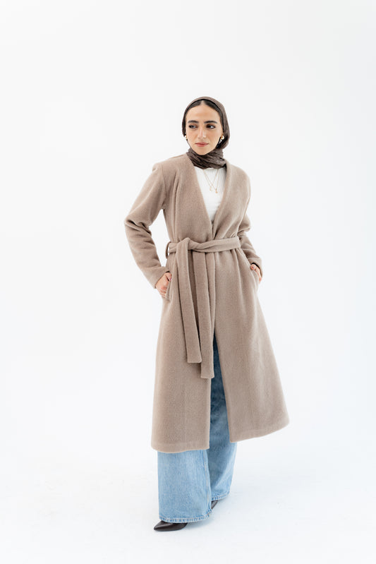 Straight-Cut Long Coat -Beige