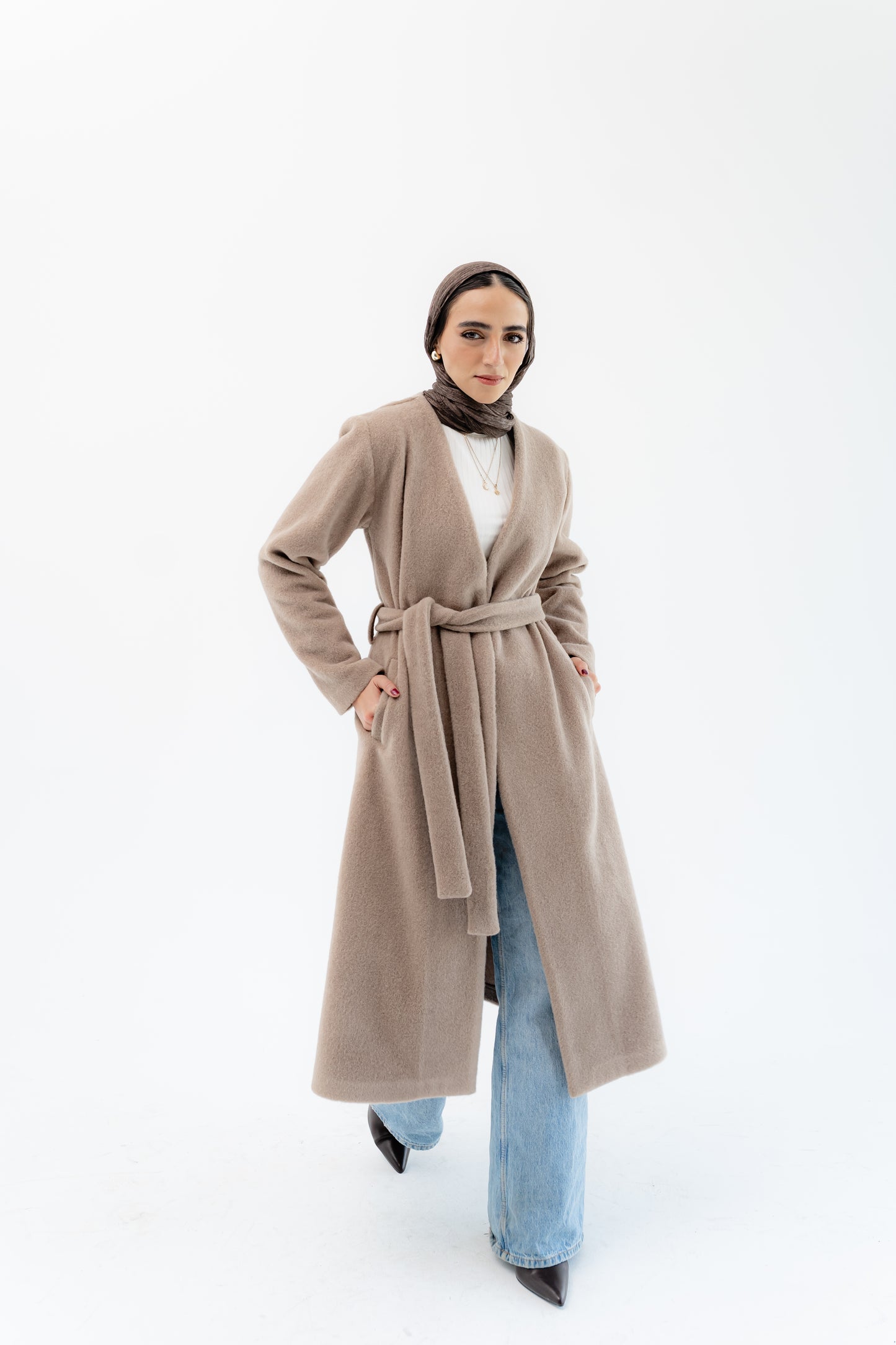 Straight-Cut Long Coat -Beige