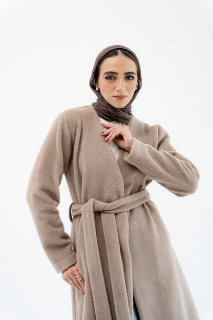 Straight-Cut Long Coat -Beige