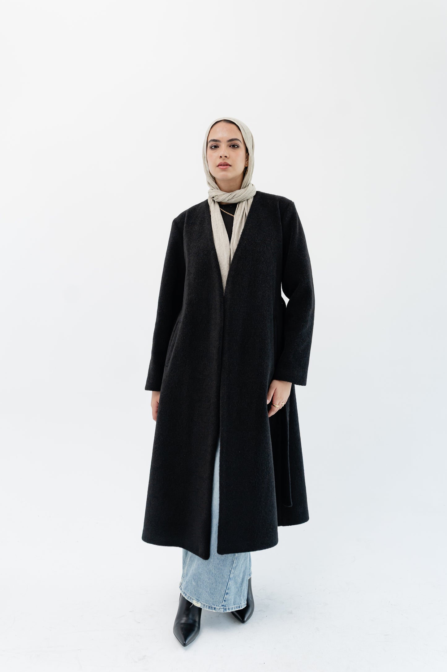 Straight-Cut Long Coat -Black