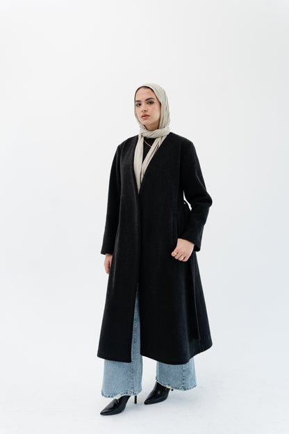 Straight-Cut Long Coat -Black