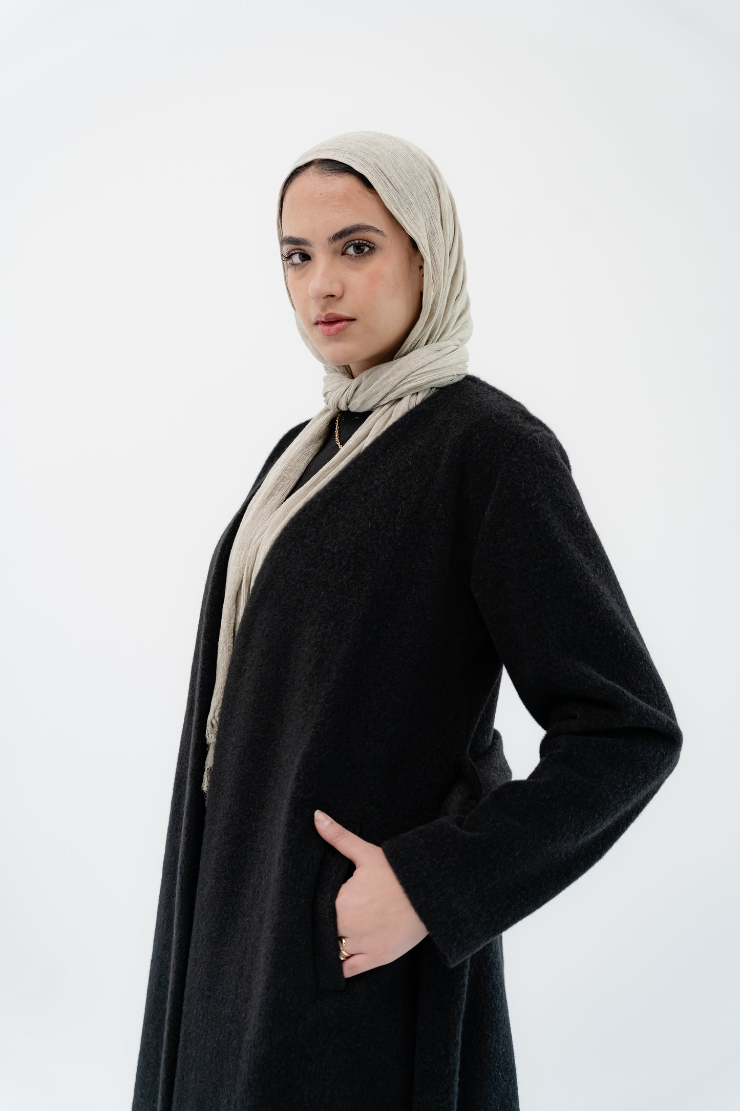 Straight-Cut Long Coat -Black