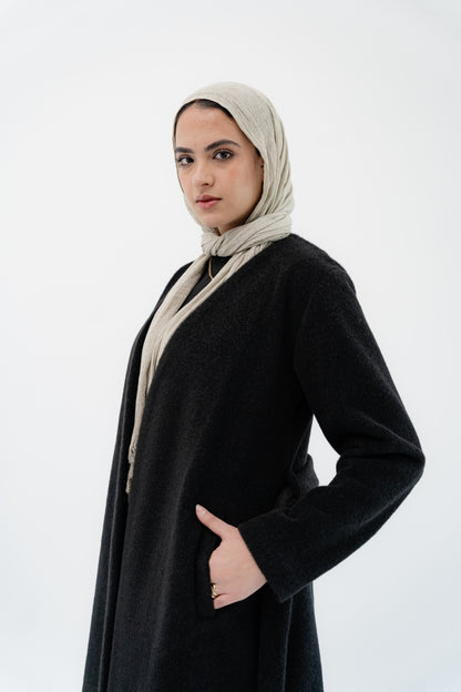 Straight-Cut Long Coat -Black