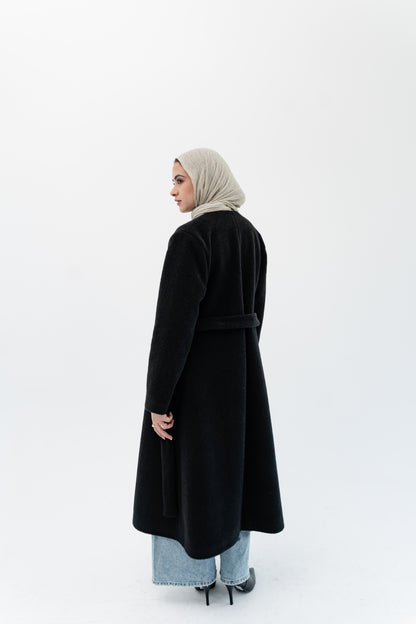 Straight-Cut Long Coat -Black