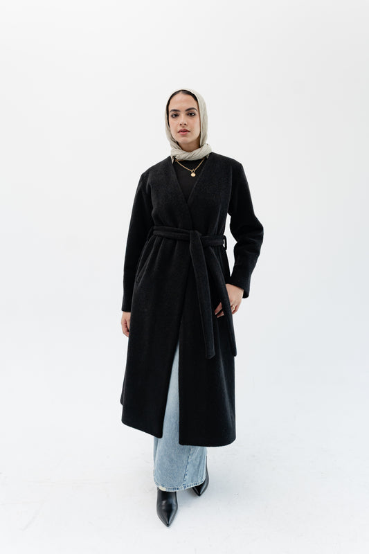 Straight-Cut Long Coat -Black