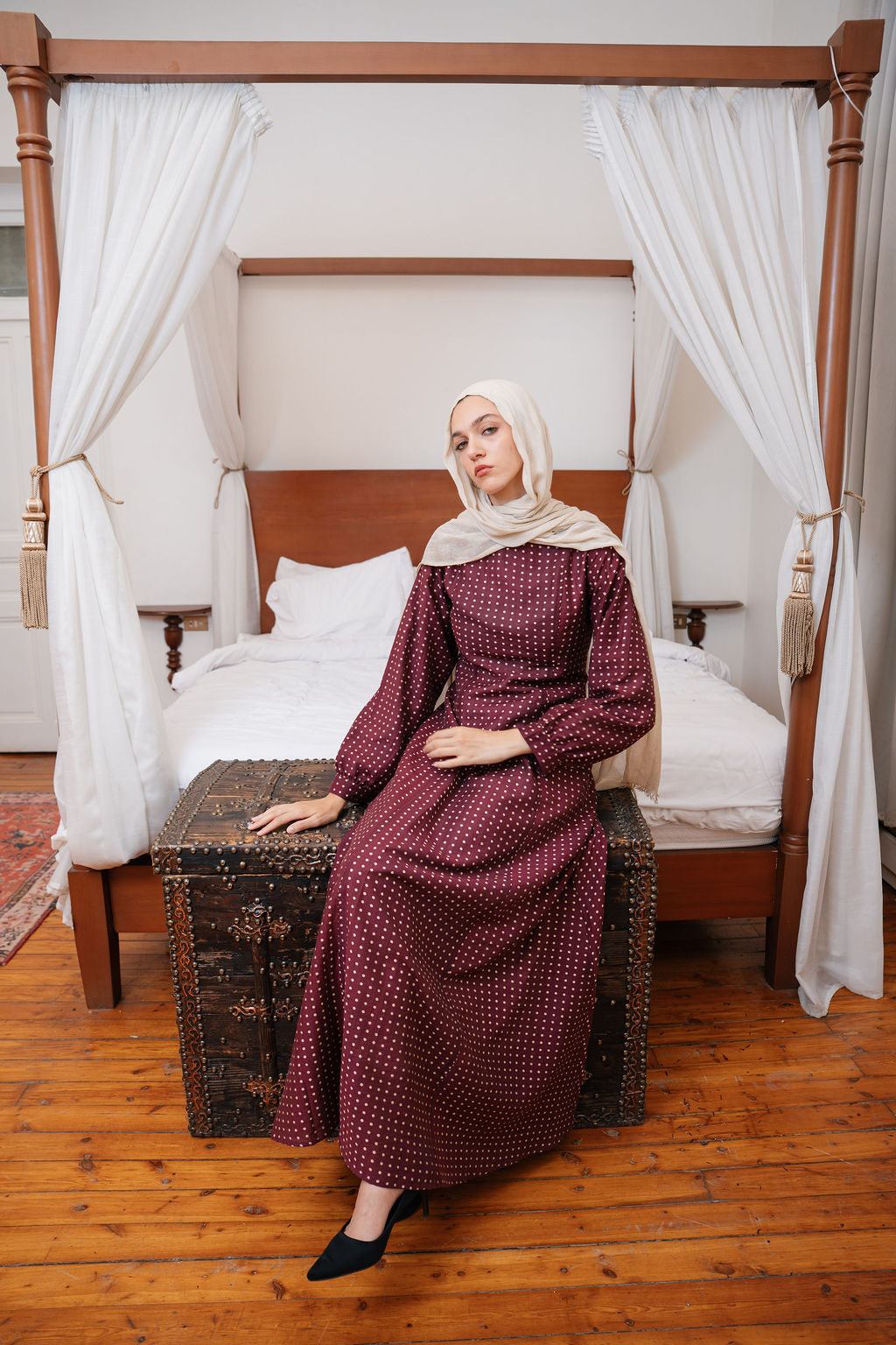 Dots Dress-Burghandy
